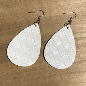 White Faux Leather Teardrop Earrings
